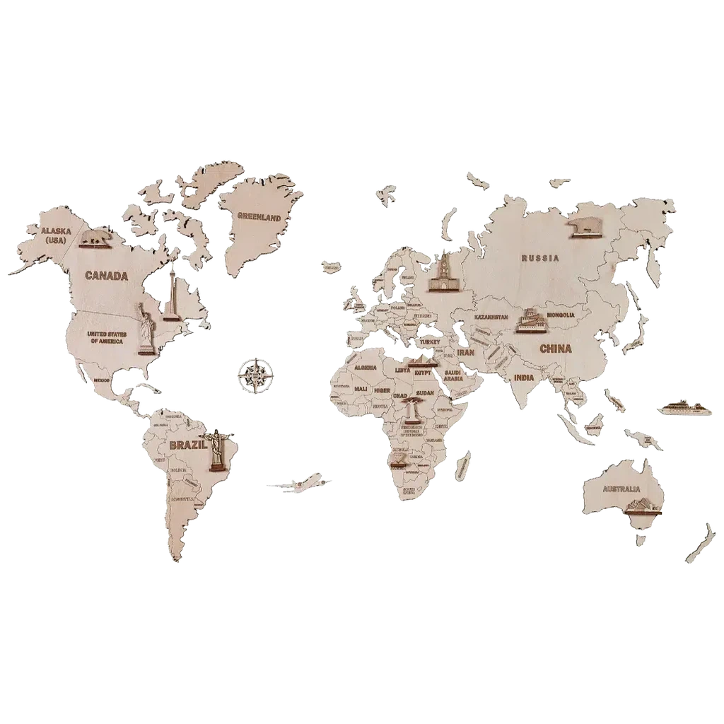 Verdenskart L | 100 x 60 cm-Puslespill-Wood Trick-Kvalitetstid AS