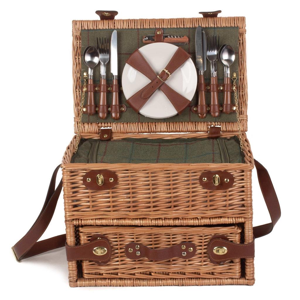 Picnic-kurv | Kommode | Grønn Tweed | 4 personer-Piknikkurver-Willow Direct-Kvalitetstid AS