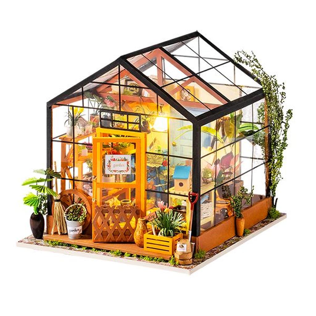Cathys Flower House Miniatyrhussett Med Glasshus DIY Skala 1:18 231 Deler For Hobbyentusiaster-Robotime-Kvalitetstid AS