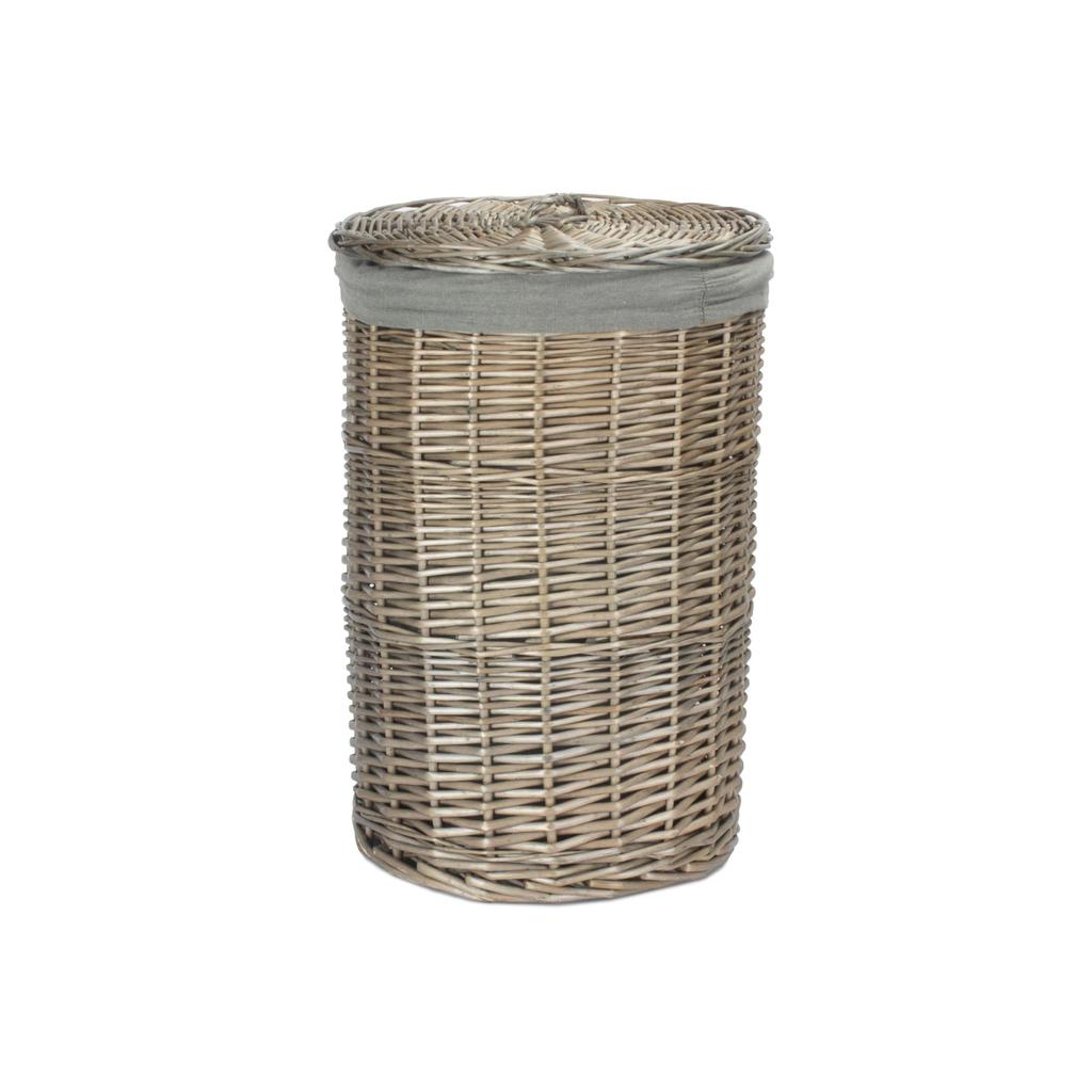 Skittentøyskurv | Rund m/grågrønt salvie innerfôr | Antique Wash | Liten-Willow Direct-Kvalitetstid AS