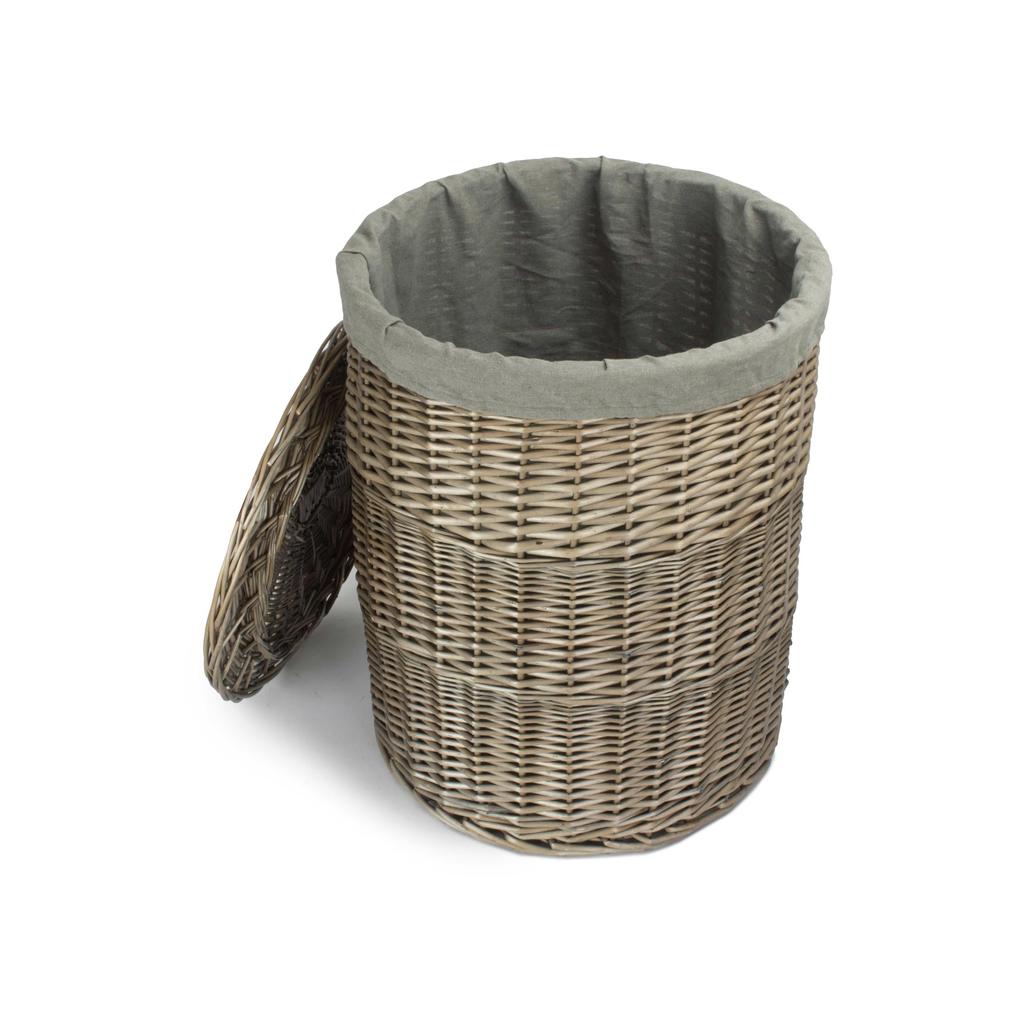 Skittentøyskurv | Rund m/grågrønt salvie innerfôr | Antique Wash | Stor-Willow Direct-Kvalitetstid AS