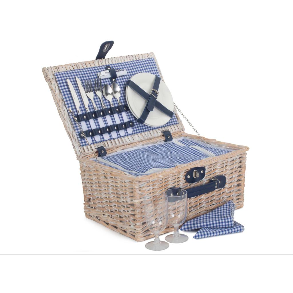 Picnic-kurv m/kjølebag| Blå & hvit-rutet | 2 personer-Willow Direct-Kvalitetstid AS