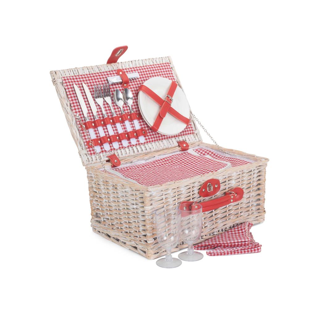 Picnic-kurv m/kjølebag| Rød & hvit-rutet | 2 personer-Willow Direct-Kvalitetstid AS