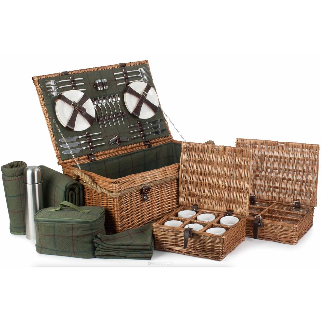 Picnic-kurv | Grønn tweed m/tauhåndtak | 6 personer-Willow Direct-Kvalitetstid AS