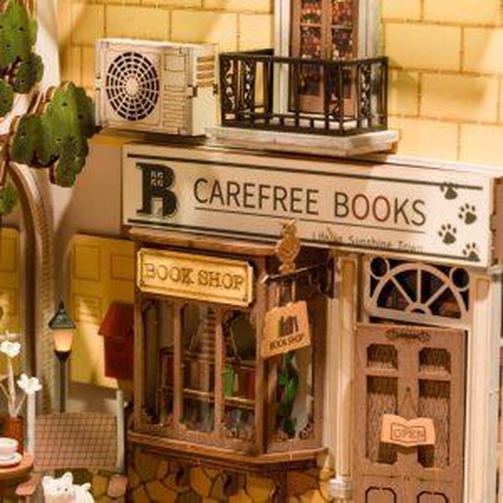 DIY Boknook Sunshine Town Minihus Til Bokhylle For Hobbyentusiaster Med 246 Plywooddeler Kvalitetstid-Robotime-Kvalitetstid AS