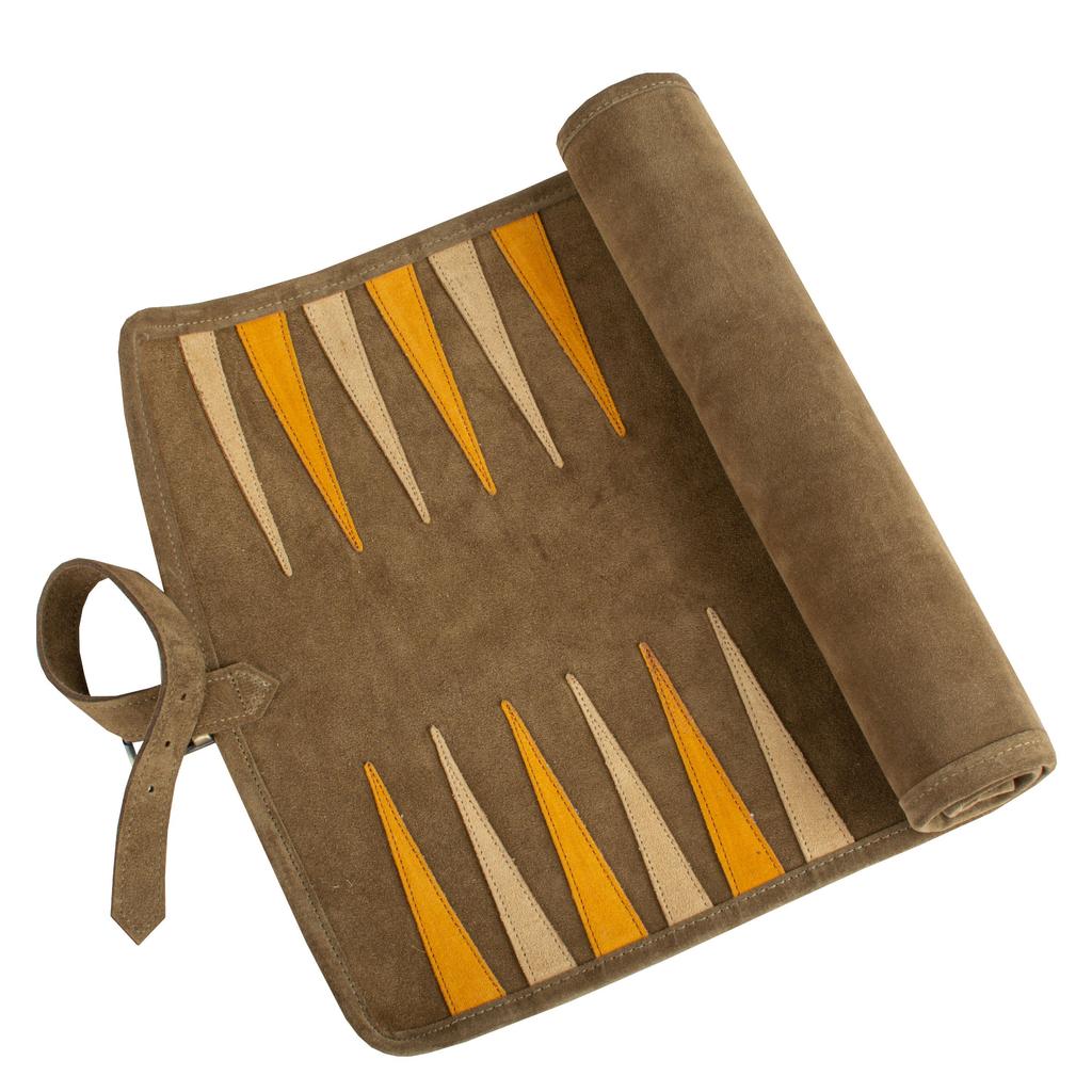 Roll-Up Backgammon | Semsket Skinn | Khaki-Backgammon-Manopoulos-Kvalitetstid AS