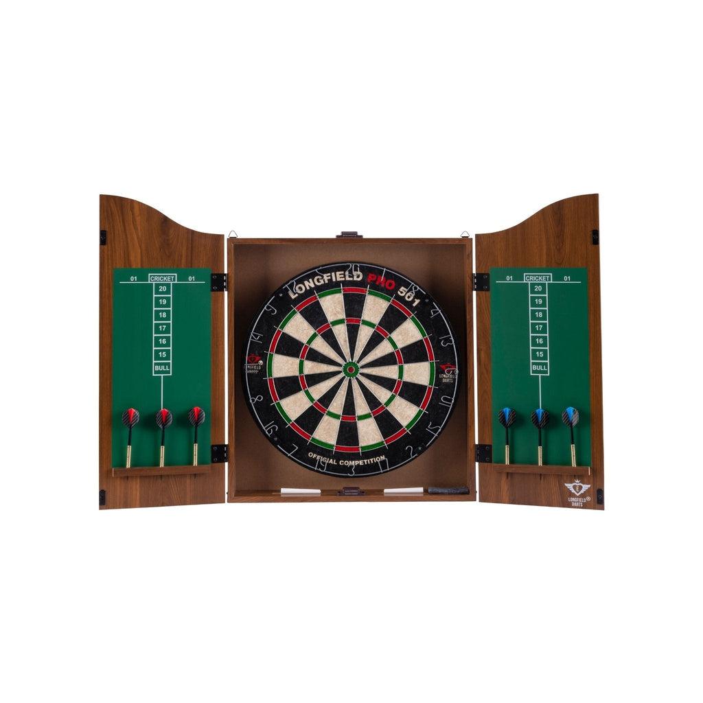 Dartskap i brunbeiset tre med sisal dartskive og dartpiler-Dart skap-Engelhart-Kvalitetstid AS