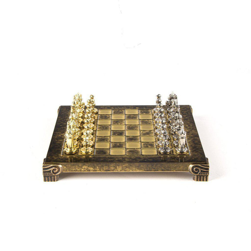 BYZANTINE EMPIRE CHESS SET with gold/silver chessmen and bronze chessboard 20 x 20cm (Extra Small)-Bordspill-Manopoulos-Brown-Extra-Small-Kvalitetstid AS