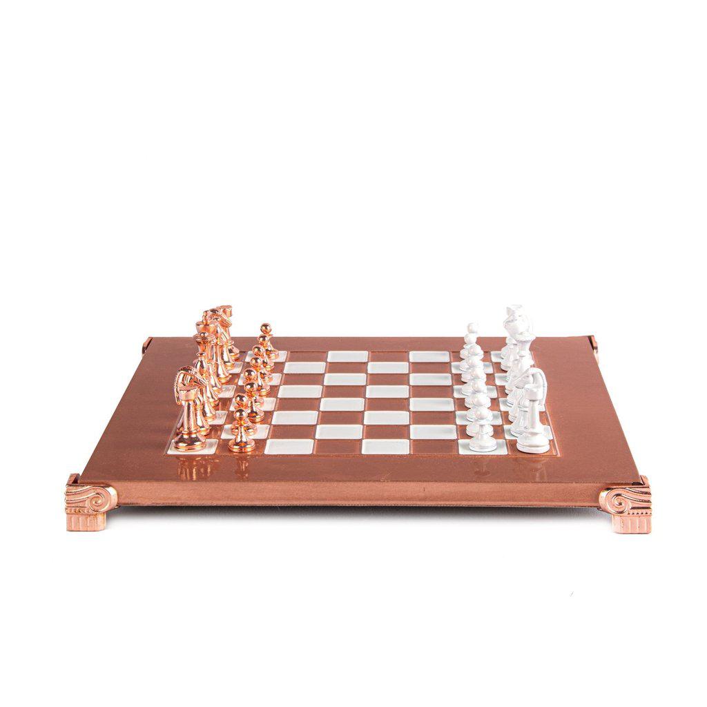 CLASSIC METAL STAUNTON CHESS SET with copper/white chessmen and copper chessboard 28 x 28cm (Small)-Bordspill-Manopoulos-Red-Small-Kvalitetstid AS