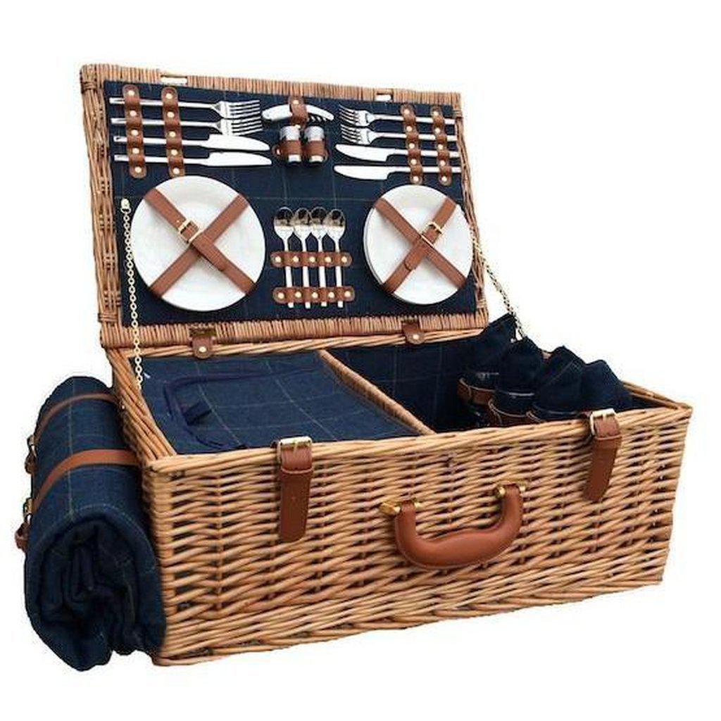 Picnic-kurv m/kjølebag | Blå Tweed | 4 personer-Picnic-Willow Direct-Kvalitetstid AS