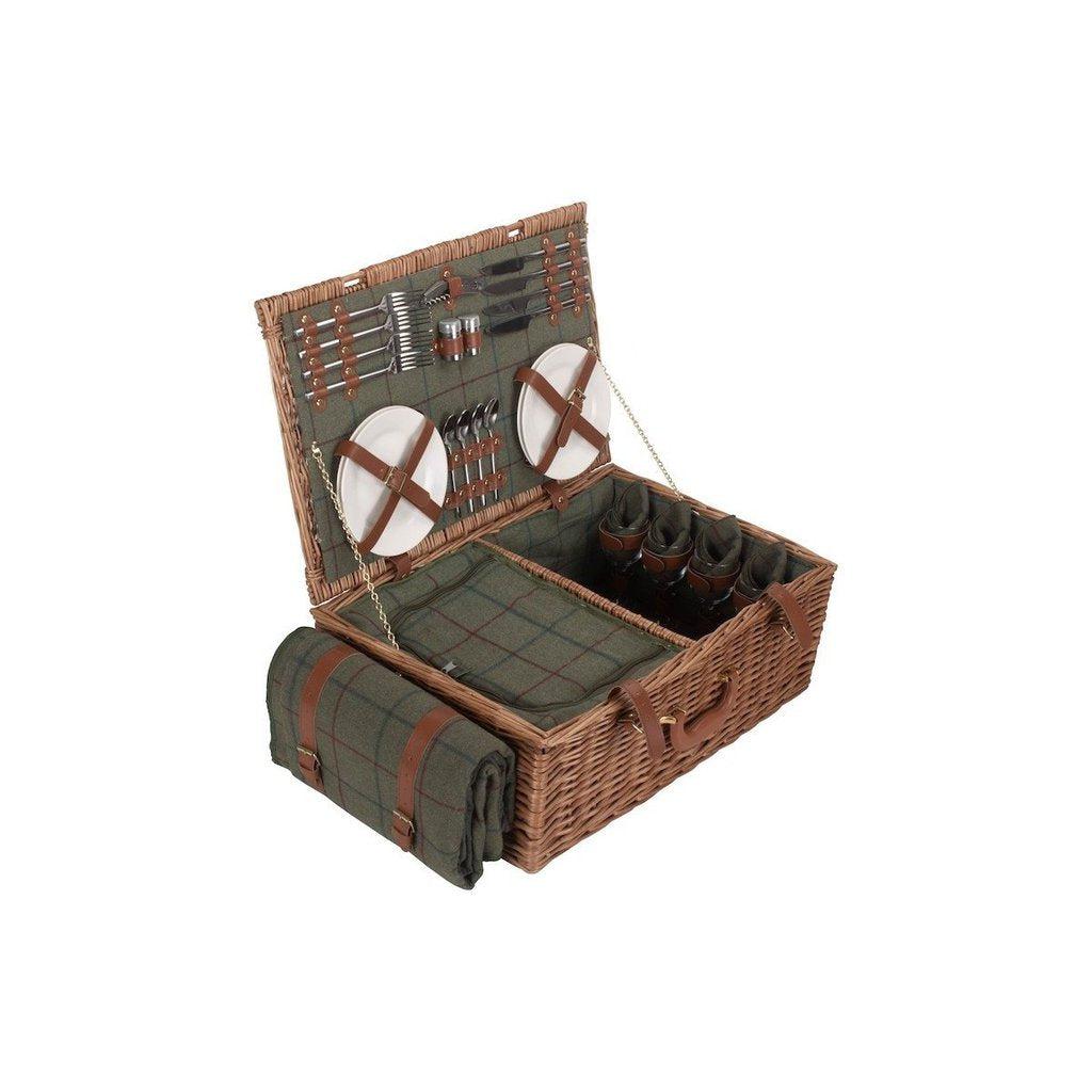 Picnic-kurv m/kjølebag | Grønn Tweed | 4 personer-Picnic-Willow Direct-Kvalitetstid AS