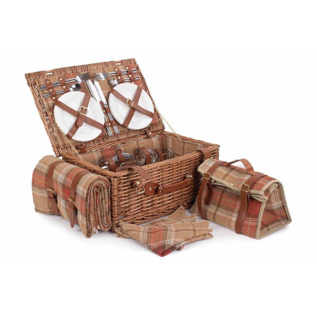 Picnic-kurv m/kjølebag | Skotskrutete rødtoner | 4 personer-Picnic-Willow Direct-Kvalitetstid AS