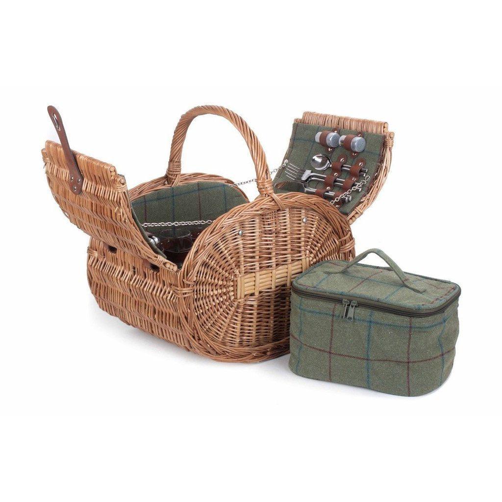Picnic-kurv - oval m/kjølebag | Grønn Tweed | 4 personer-Picnic-Willow Direct-Kvalitetstid AS