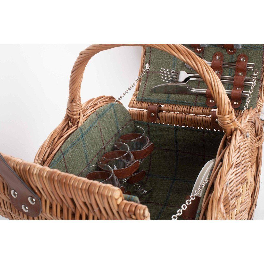 Picnic-kurv - oval m/kjølebag | Grønn Tweed | 4 personer-Picnic-Willow Direct-Kvalitetstid AS