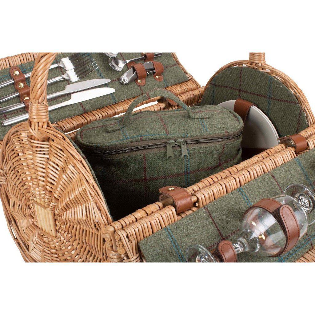 Picnic-kurv - tønne m/kjølebag | Grønn Tweed | 2 personer-Picnic-Willow Direct-Kvalitetstid AS