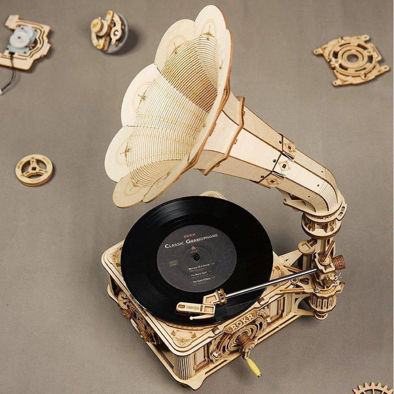 Platespiller | Fungerende grammofon for vinylplater-Byggesett-Robotime-Kvalitetstid AS