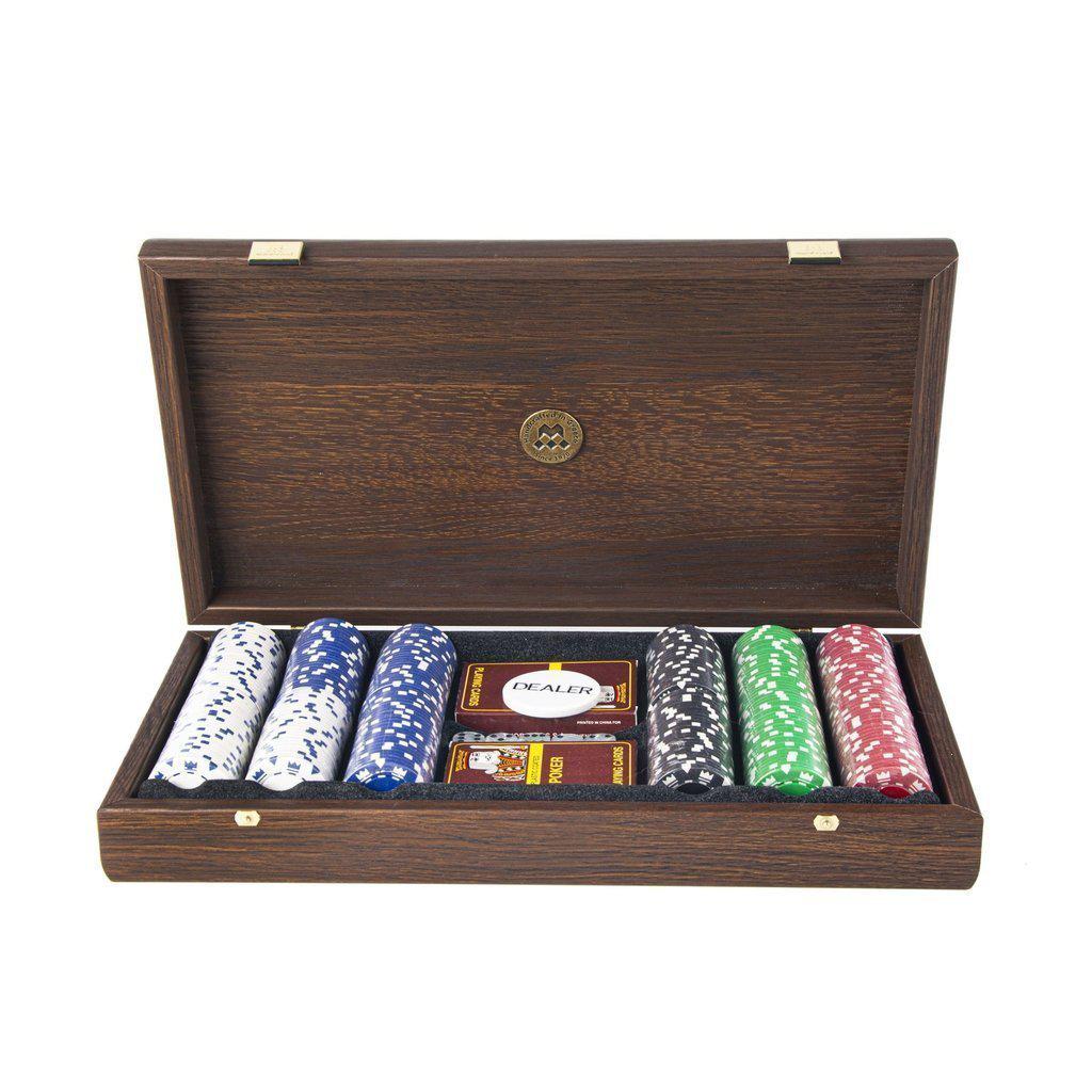 POKER SET in Dark Walnut Wooden case with Californian Burl veneer on top-Poker Set-Manopoulos-Large-Kvalitetstid AS