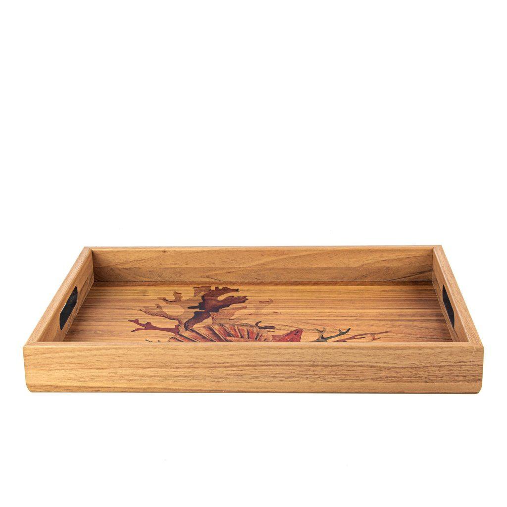 Serveringsbrett i tre med trykt motiv - SEA SHELL-Decorative Objects-Manopoulos-Large-Kvalitetstid AS