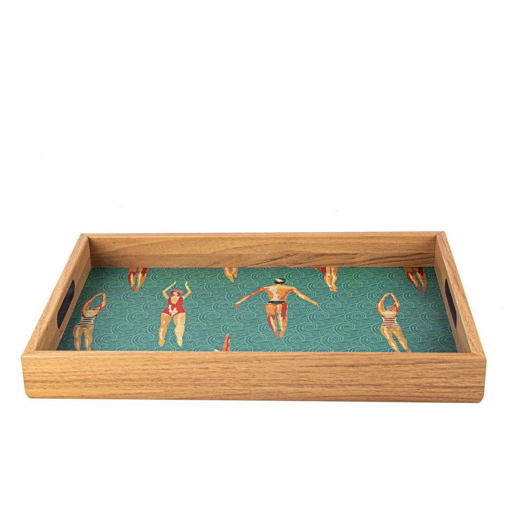 Serveringsbrett i tre med trykt motiv - SWIMMERS-Decorative Objects-Manopoulos-Large-Kvalitetstid AS
