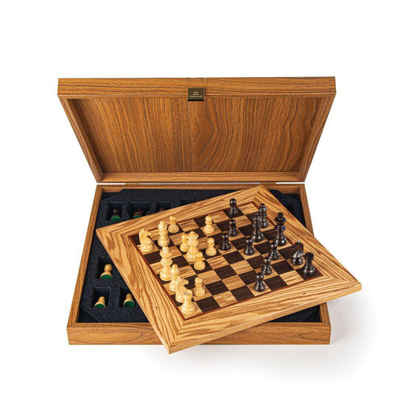 OLIVE BURL Chess set 34x34cm (Small) with Staunton Chessmen 6.5cm King-Bordspill-Manopoulos-Small-Kvalitetstid AS