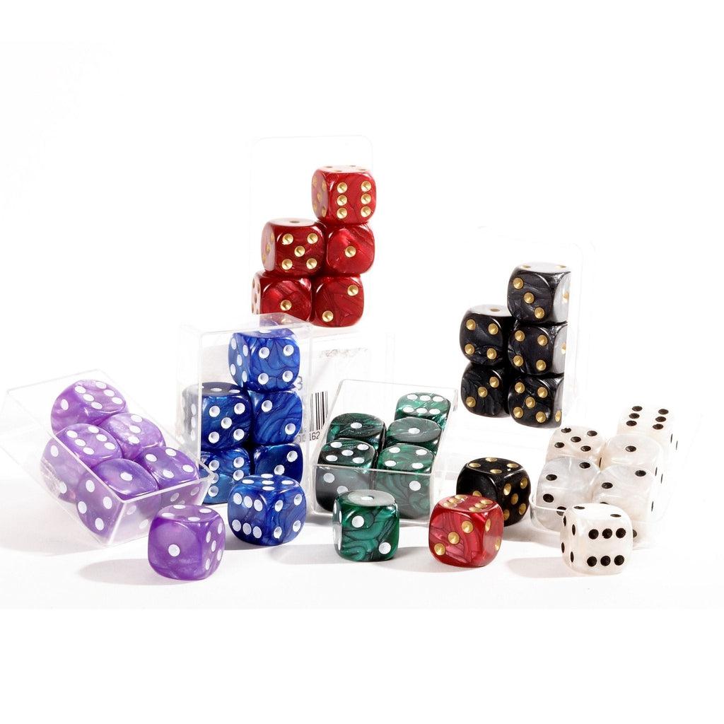 Terningsett | 6 x 6 terninger i perlefarger -16mm-Terningsett-Engelhart-Kvalitetstid AS