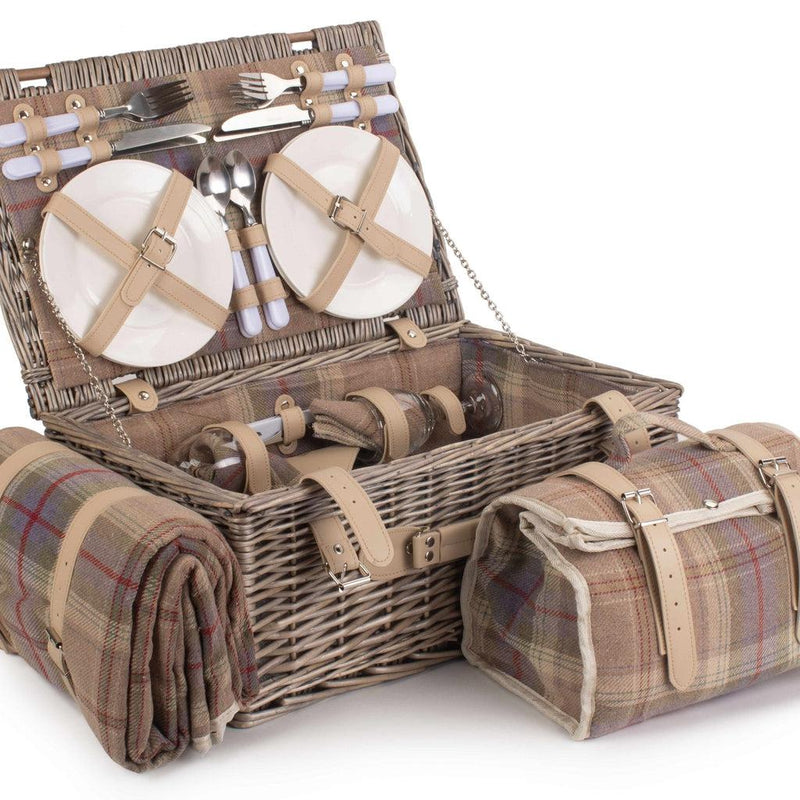 Picnic-kurv m/kjølebag | Skotskrutet lavendel | 4 personer-Piknikkurver-Willow Direct-Kvalitetstid AS