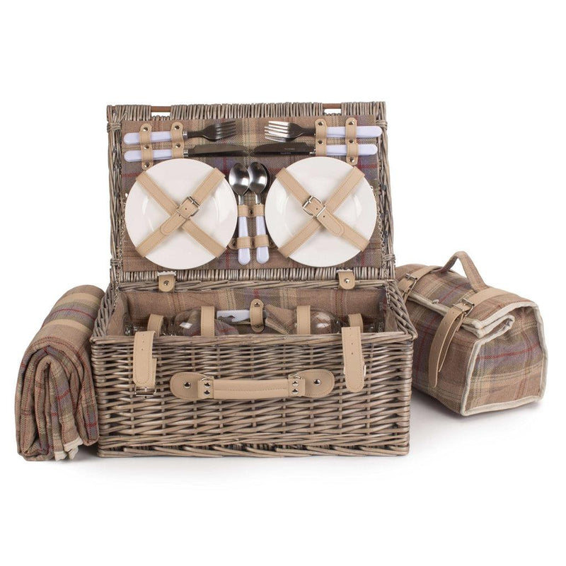 Picnic-kurv m/kjølebag | Skotskrutet lavendel | 4 personer-Piknikkurver-Willow Direct-Kvalitetstid AS