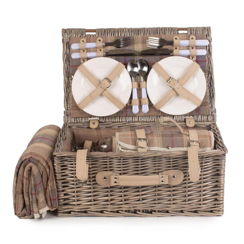 Picnic-kurv m/kjølebag | Skotskrutet lavendel | 4 personer-Piknikkurver-Willow Direct-Kvalitetstid AS