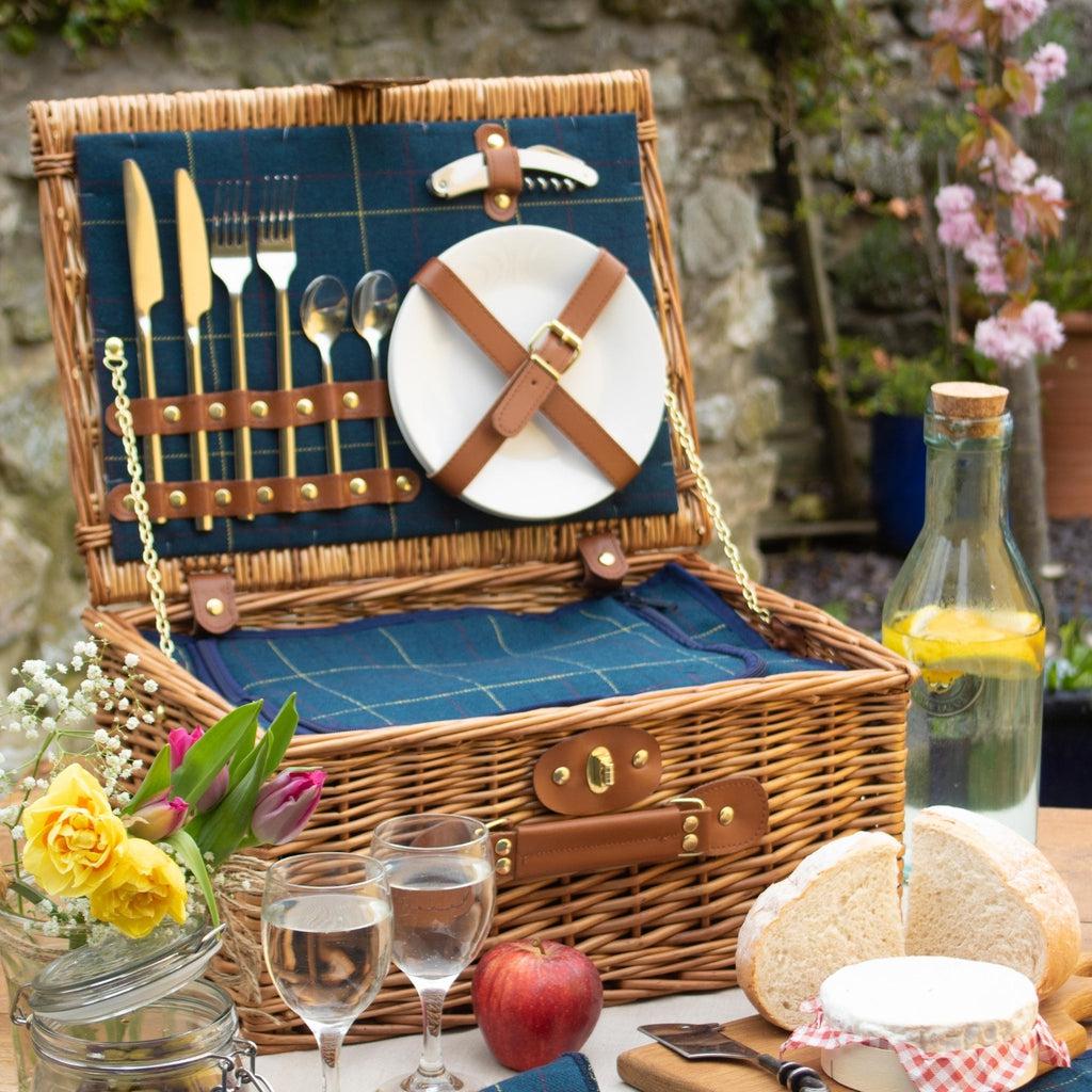 Picnic-kurv m/kjølebag | Blå Tweed | 2 personer-Piknikkurver-Willow Direct-Kvalitetstid AS