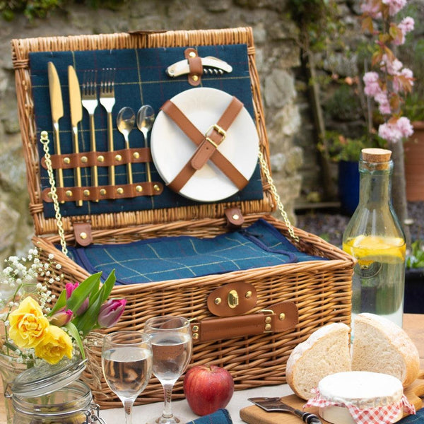 Picnic-kurv m/kjølebag | Blå Tweed | 2 personer-Piknikkurver-Willow Direct-Kvalitetstid AS