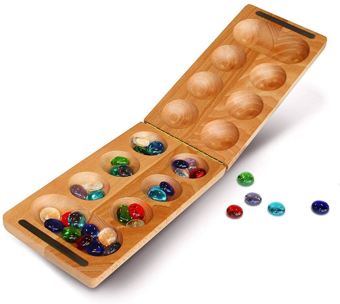 Mancala i tre – sammenleggbart spill med glassbrikker | WE Games