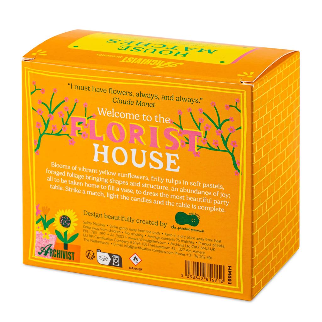 Husformede Safety Matches Med Florist Motiv Fargerik Blomsterprakt Og Nostalgisk Design Fra The Printed Peanut-Archivist Gallery | Europe-Kvalitetstid AS