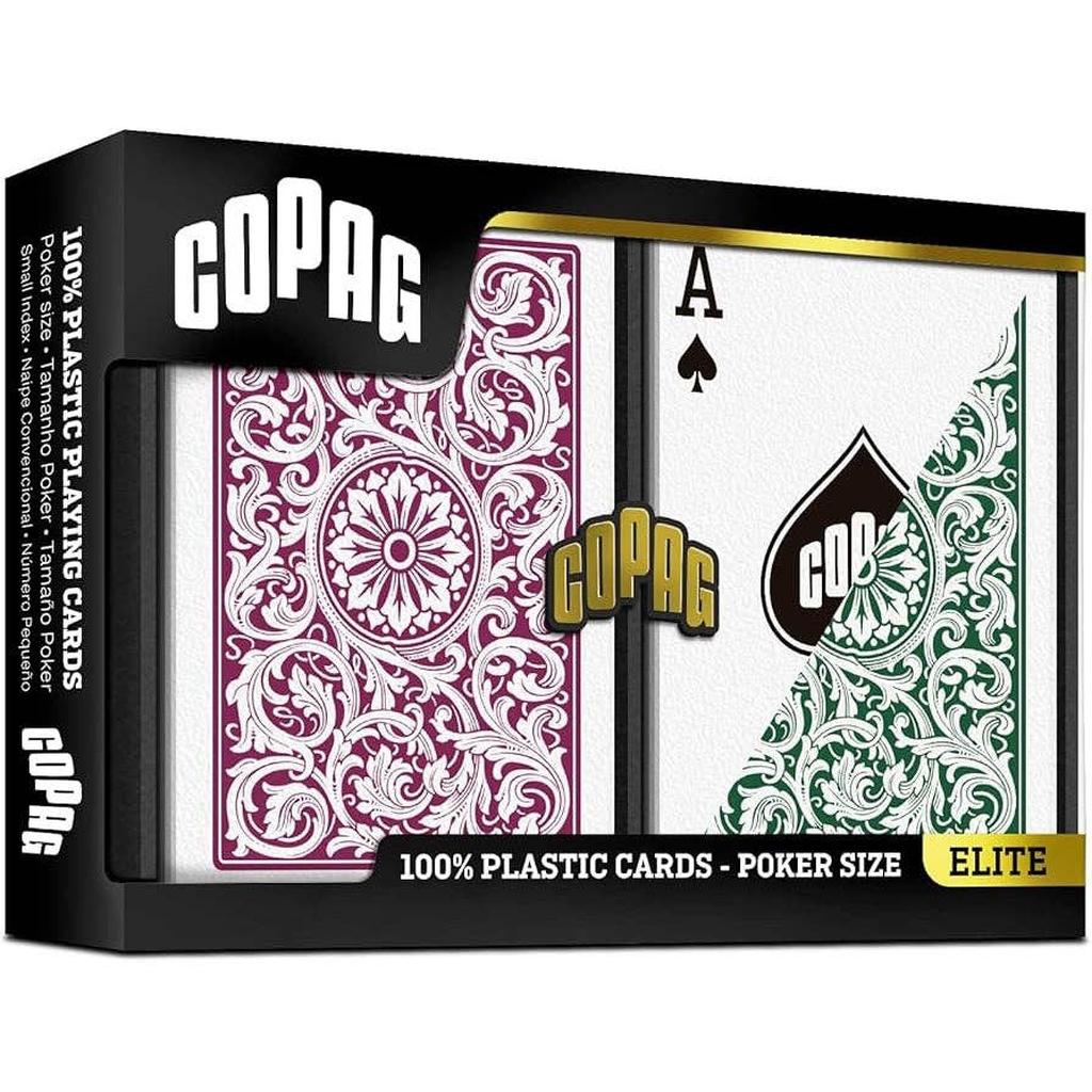 Copag Elite Poker Regular Index Dobbel Plast Kortsett Grønn Burgunder For Profesjonelle Spillere-Kortstokker-Cardshouse-Kvalitetstid AS