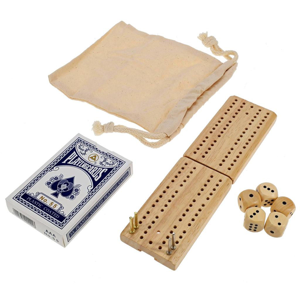 Cribbage reisesett med kort og terninger | WE Games | Wood Expressions