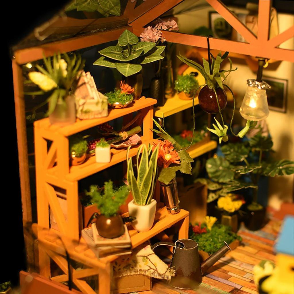 Cathys Flower House Miniatyrhussett Med Glasshus DIY Skala 1:18 231 Deler For Hobbyentusiaster-Robotime-Kvalitetstid AS