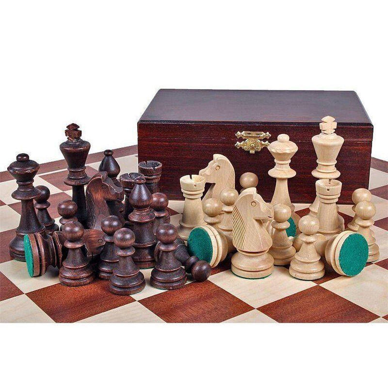 Boks av tre til sjakkbrikker | Mørk-Bordspill-Sunrise Chess-160×120×70mm-Kvalitetstid AS