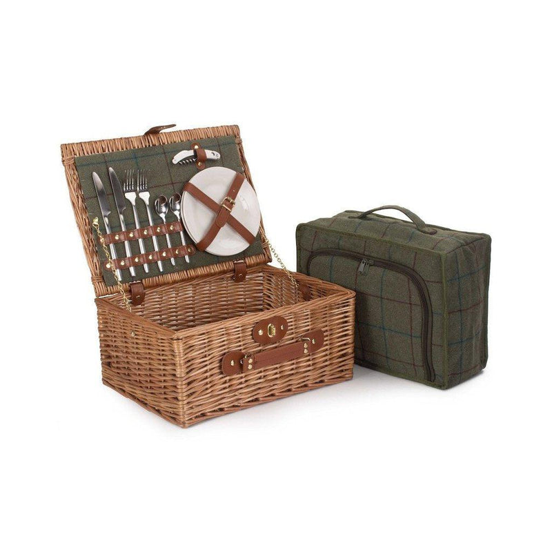 Picnic-kurv m/kjølebag | Grønn Tweed | 2 personer-Picnic-Willow Direct-Kvalitetstid AS
