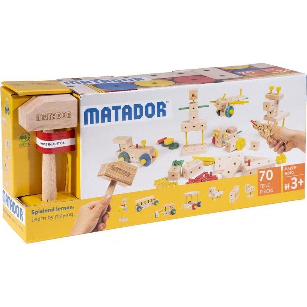 Maker M070 Byggesett Matador For Barn Fra 3 År I Østerriksk Tre Med 70 Deler Og Hammer Tang Kile-Matador-Kvalitetstid AS