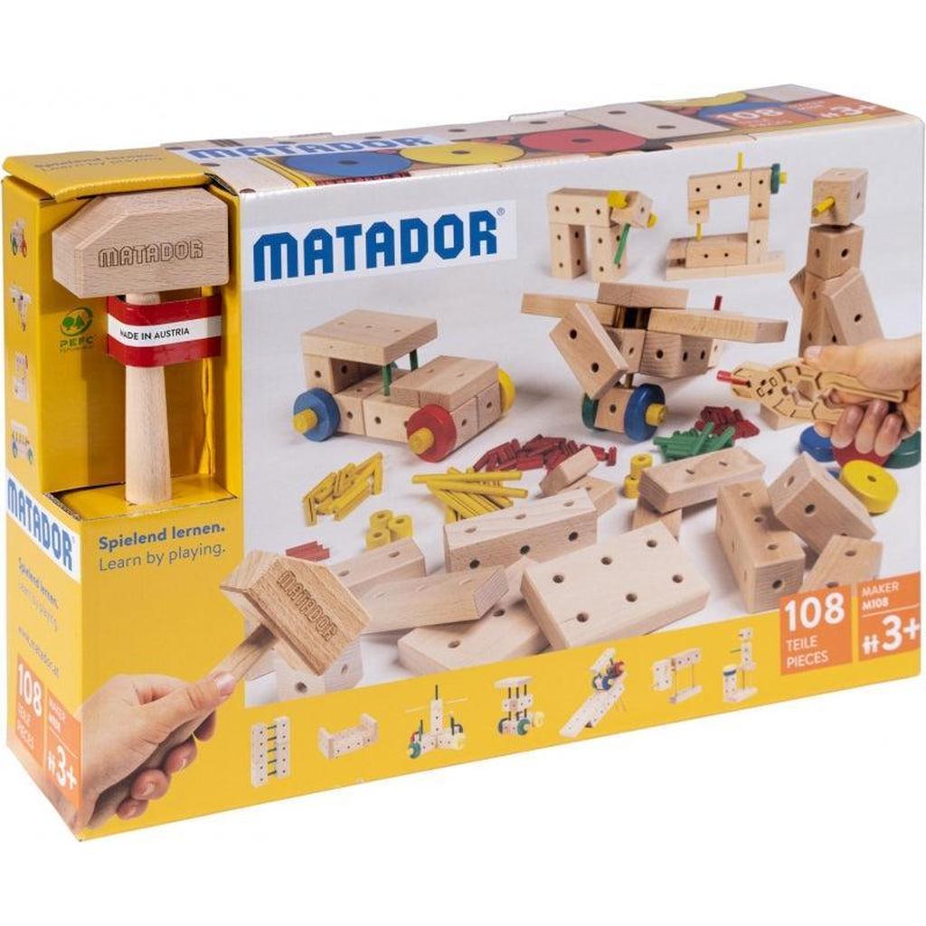 Matador Maker M108 108 Deler Østerriksk Tre Med Hammer Tang Og Kile For Barn 3 År 55 Byggideer-Matador-Kvalitetstid AS