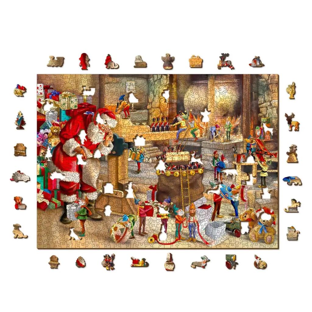Trepuslespill Veggdekor Santa Workshop Koselig Familiemoro-Wooden City-Kvalitetstid AS