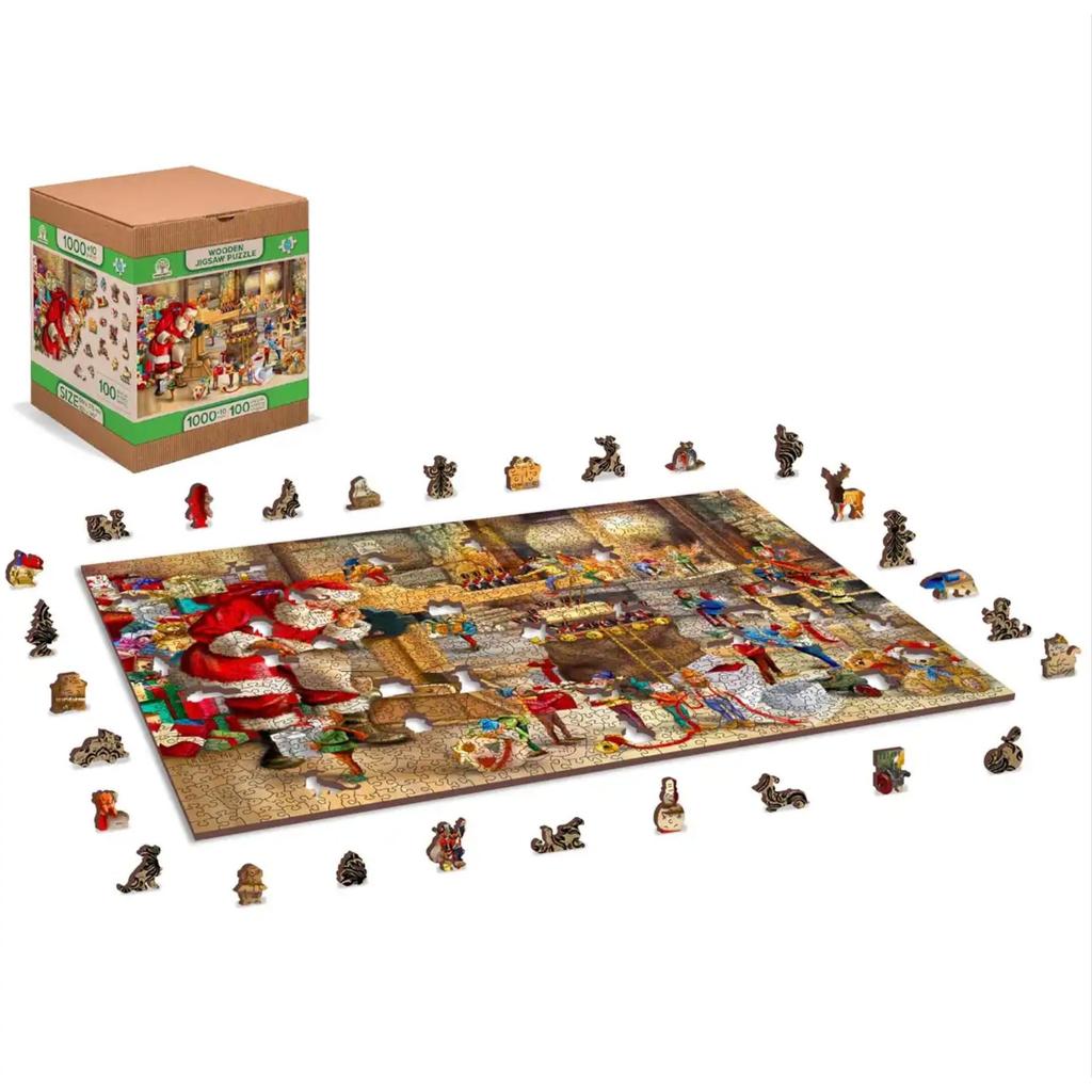 Trepuslespill Veggdekor Santa Workshop Koselig Familiemoro-Wooden City-Kvalitetstid AS