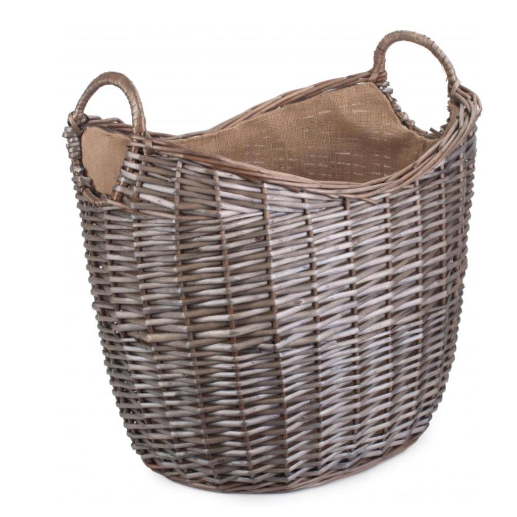 LARGE SCOOP NECK ANTIQUE WASH HESSIAN LINED BASKET-Willow Direct-Kvalitetstid AS