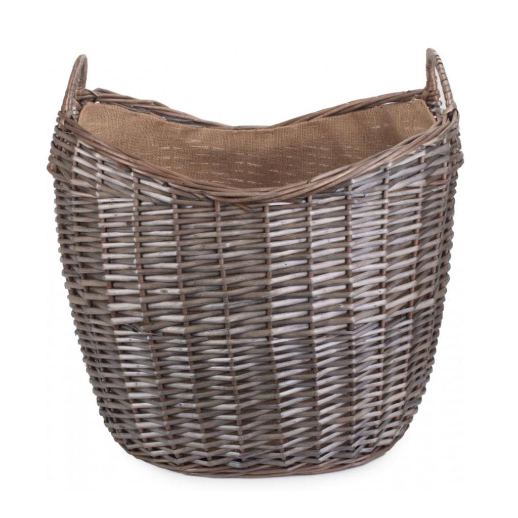 LARGE SCOOP NECK ANTIQUE WASH HESSIAN LINED BASKET-Willow Direct-Kvalitetstid AS