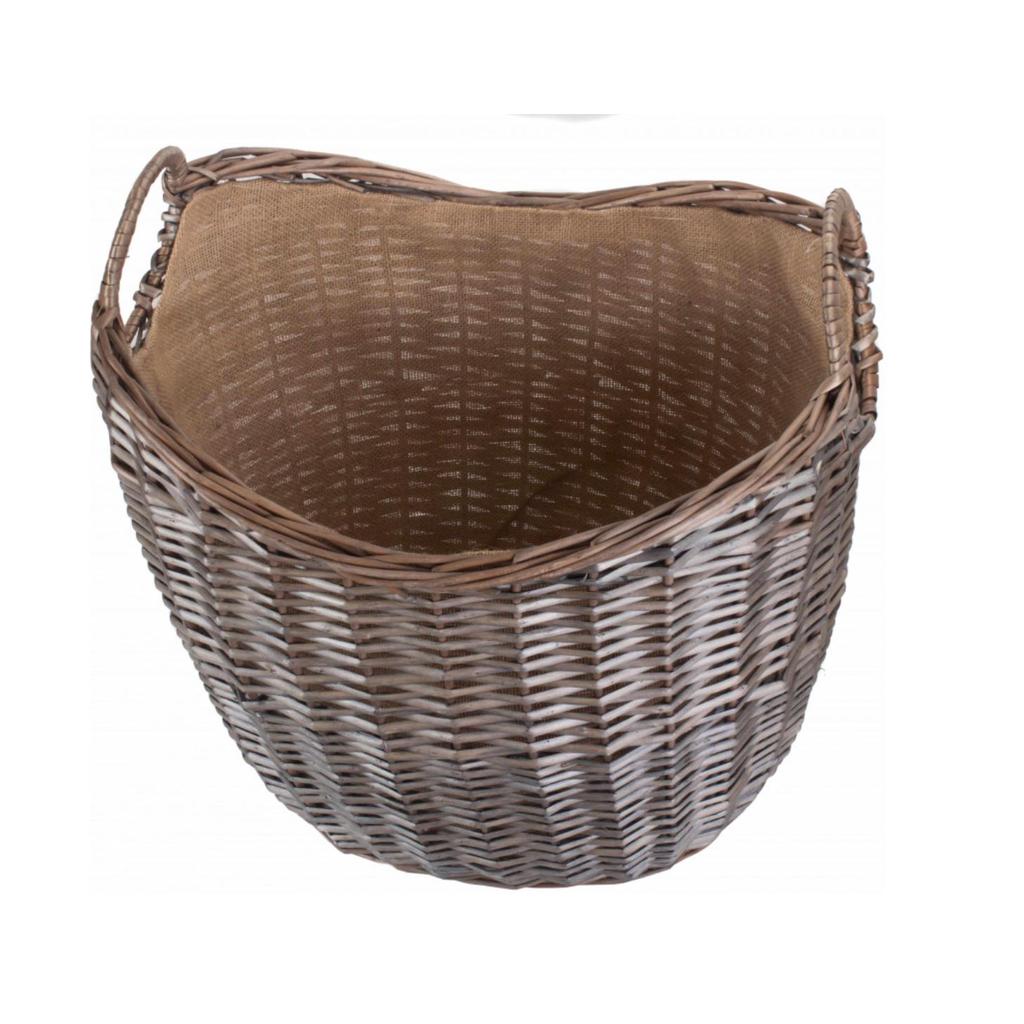 LARGE SCOOP NECK ANTIQUE WASH HESSIAN LINED BASKET-Willow Direct-Kvalitetstid AS
