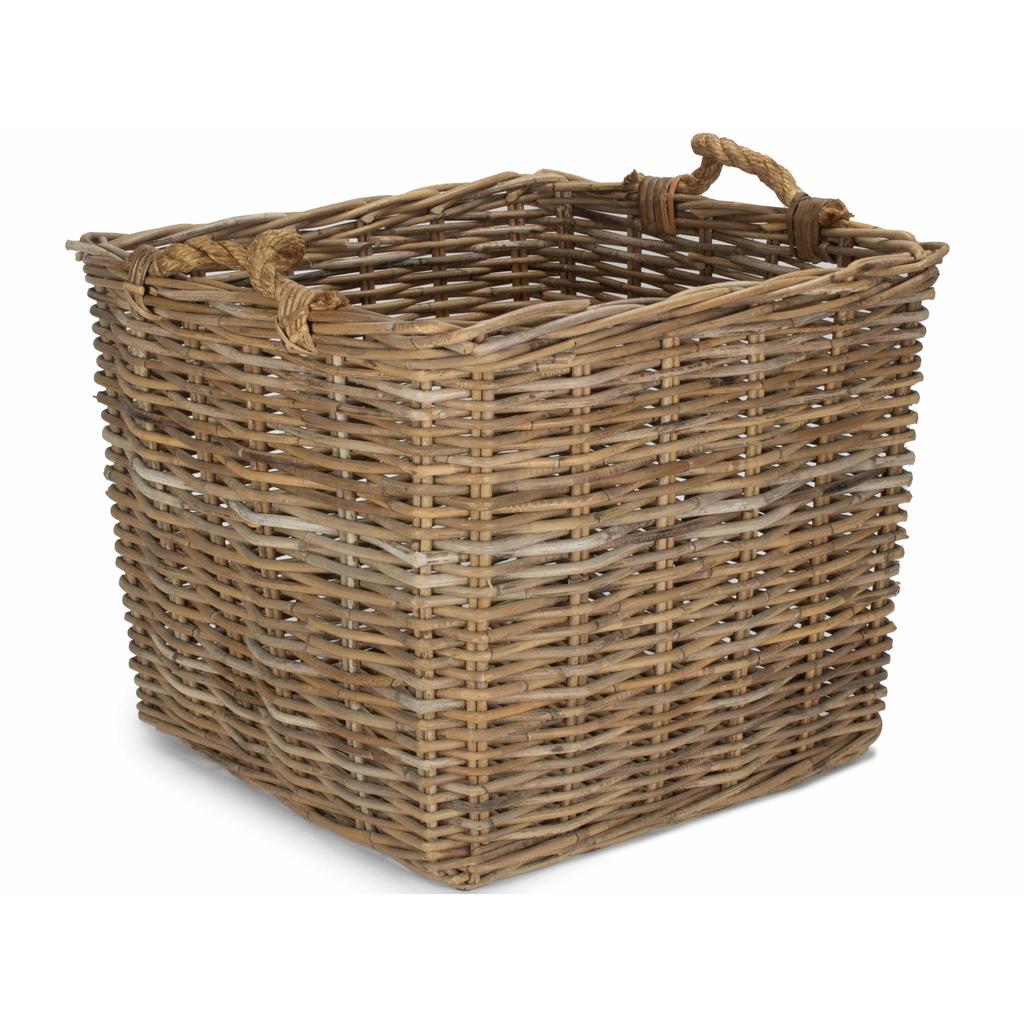 Vedkurv I Grå Rotting Stor 52x52x45 Cm Willow Direct-Willow Direct-Kvalitetstid AS