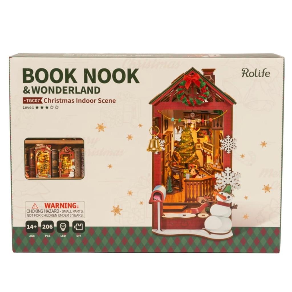 Rolife Jul Boknook Diorama DIY Innendørs Scene Med Lysende Tre Og Snøflak For Bokelskere Og DIY Entusiaster-Robotime-Kvalitetstid AS
