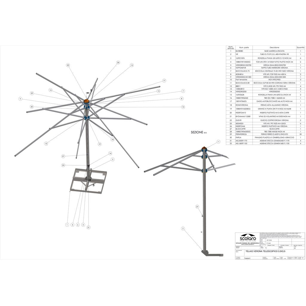 Parasoll Verona Starwhite – teleskopparasoll for terrasse og uteservering | Scolaro | Scolaro