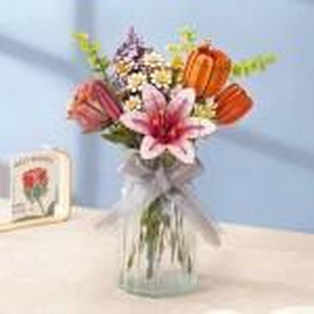 Robotime Rowood Forhåndsfargede Treblomster Bukett Med Fire Blomster Til Hobbyentusiaster-Robotime-Kvalitetstid AS