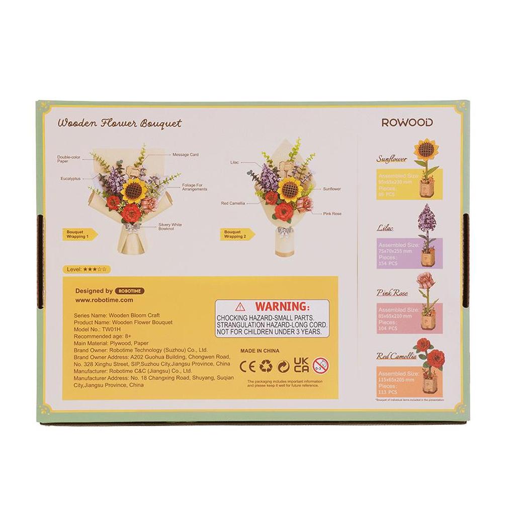 Robotime Rowood Treblomsterbukett Modellsett For Hobbyentusiaster Fargelagt Og Holdbart Dekor-Robotime-Kvalitetstid AS