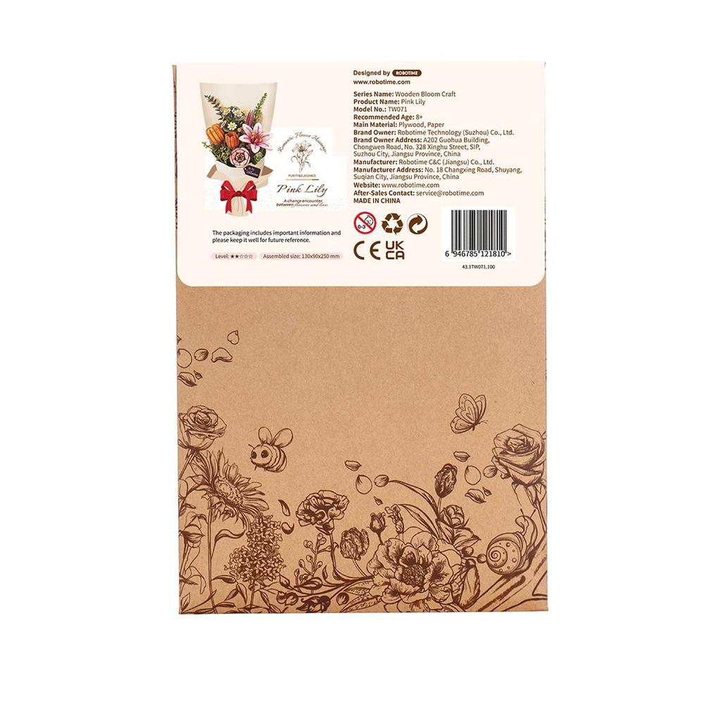 Robotime Rowood Forhåndsfargede Treblomster Bukett Med Fire Blomster Til Hobbyentusiaster-Robotime-Kvalitetstid AS